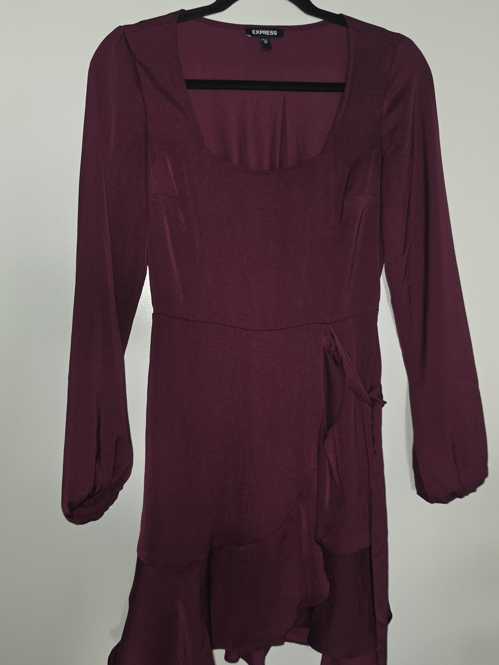 Express Long Sleeve Wrap-Style Dress in Burgundy